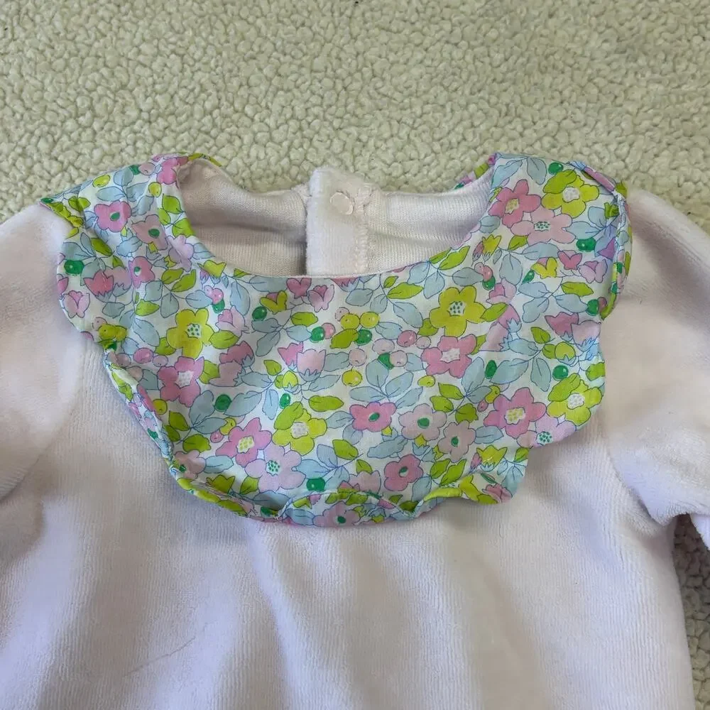 Jacadi Paris 6 Months Pink Baby Girl Onesies Bodysuit Velour Floral Footed